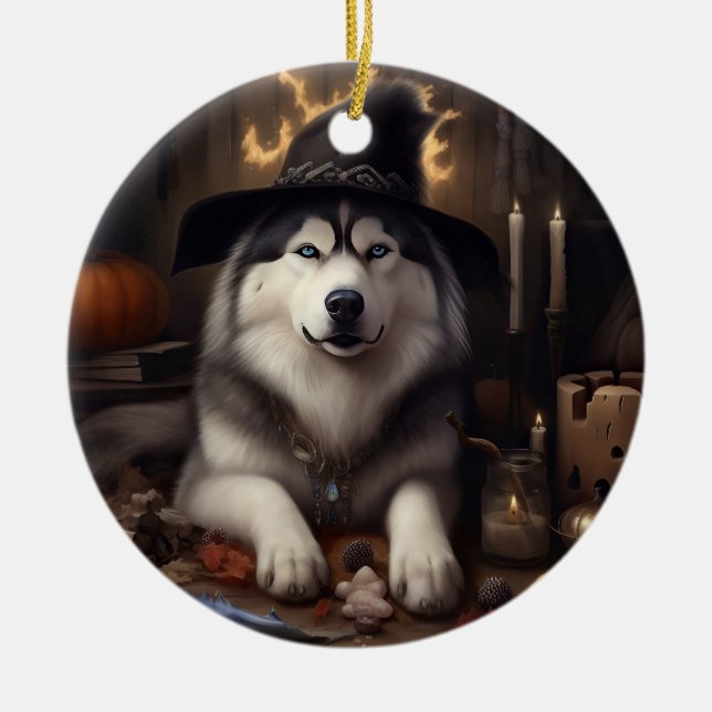 Décoration En Céramique Alaskan Malamute Citrouilles Halloween effrayant (Devant)