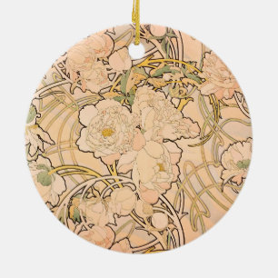 Décoration En Céramique Alfonse Mucha Art Nouveau Peonies