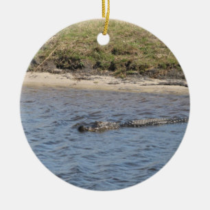 Décoration En Céramique Alligator Américain Nageant dans une Rivière de Ma