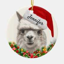 Alpaca sourit AJOUTER NOM ET ANNÉE Arbre de Noël