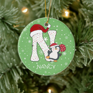 Décoration En Céramique Alphabet de Noël N Pingouin de chapeau de Noël