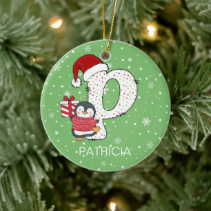 Décoration En Céramique Alphabet de Noël P Chat de Père Noël Pingouin