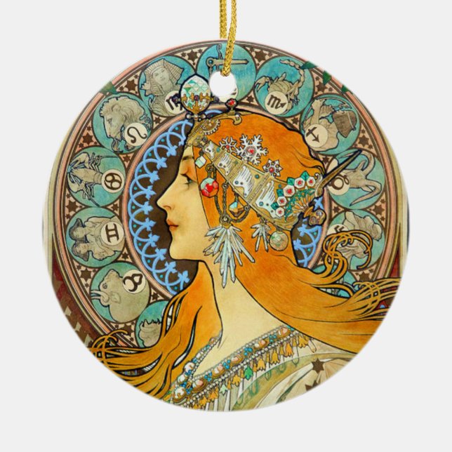 Décoration En Céramique Alphonse Mucha Art Nouveau Zodiac (Devant)