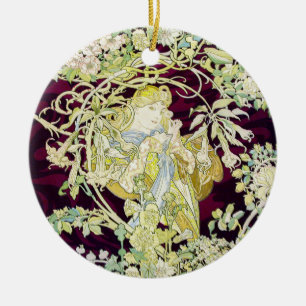 Décoration En Céramique Alphonse Mucha Femme au marguerite Art nouveau Art
