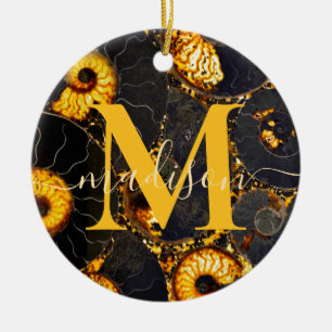 Décoration En Céramique Ambre doré noir Nautilus motif, fossile