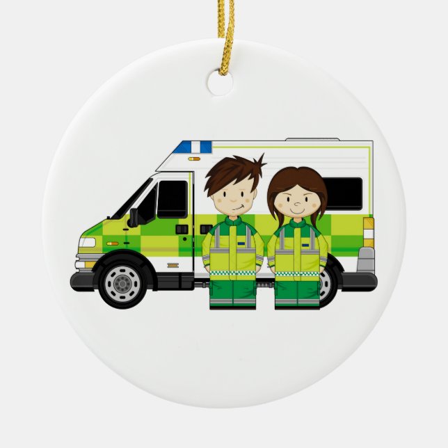 Décoration En Céramique Ambulance de bande dessinée et EMT (Devant)
