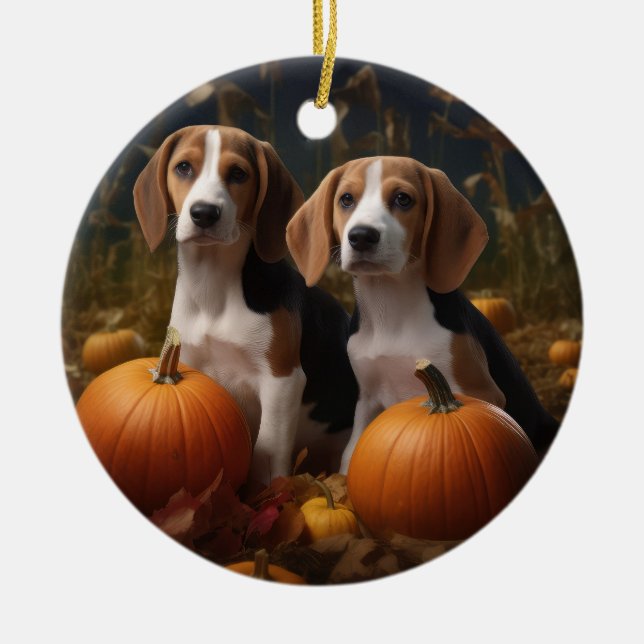 Décoration En Céramique American Anglais Foxhound Puppy Automne Delight (Devant)