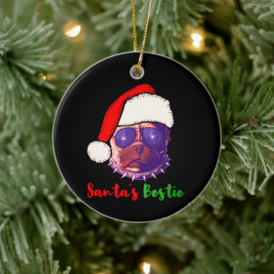 Décoration En Céramique American Bulldog Christmas Père Noël Bestie T-Shir