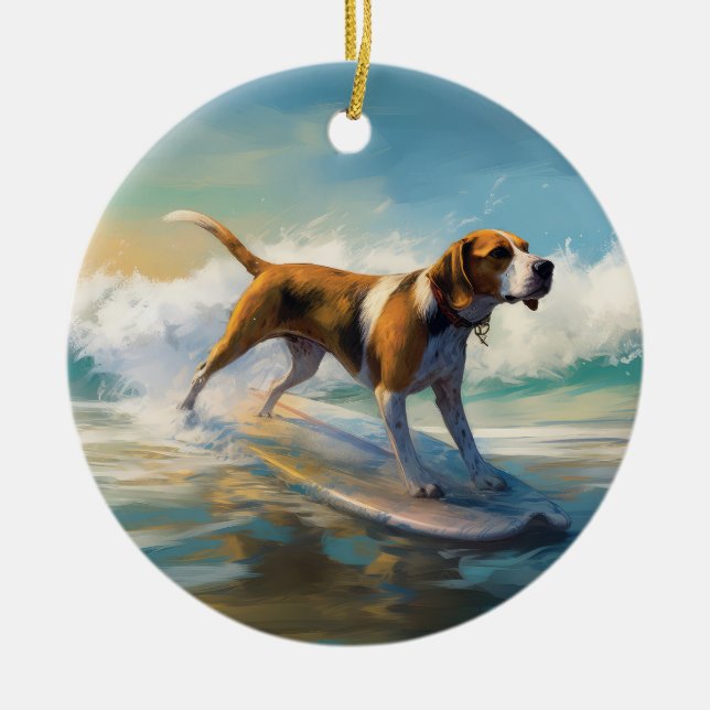 Décoration En Céramique American Engligh Foxhound Beach Surfing Paining (Devant)