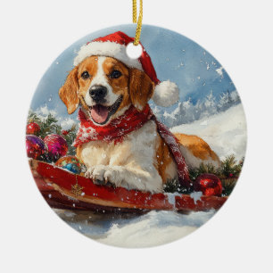 Décoration En Céramique American English Foxhound dans Sledge Christmas