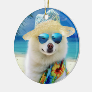 Décoration En Céramique American Eskimo on Beach, cadeau d'été pour amoure