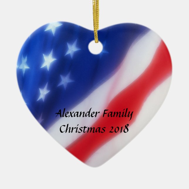 Décoration En Céramique American Flag Heart Ornament personnalisé (Devant)