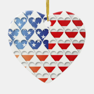 Décoration En Céramique American Flag Love Hearts
