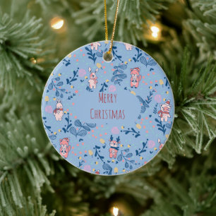 Décoration En Céramique Amis drôles de la forêt Motif de forêt bleue hive
