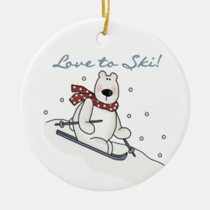 Décoration En Céramique Amour d'ours blanc à skier T-shirts et cadeaux