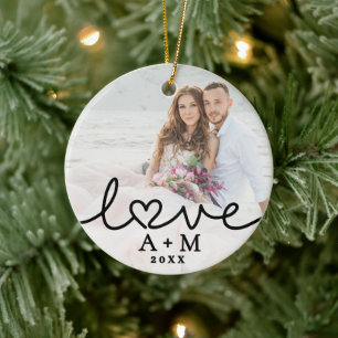 Décoration En Céramique Amour Écriture Élégante Cœur Deux Photo