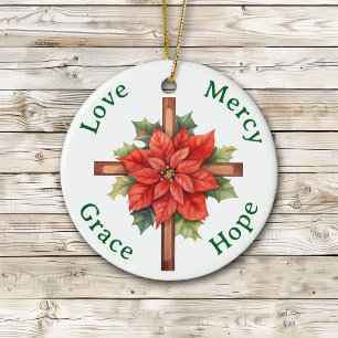 Décoration En Céramique Amour Mercy Grace Hope Poinsettia Cross Christmas