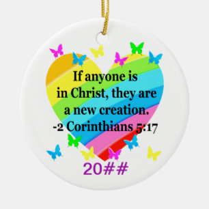 DÉCORATION EN CÉRAMIQUE AMOUR REMPLIS 2 CORINTHIENS 5:17 VERSE