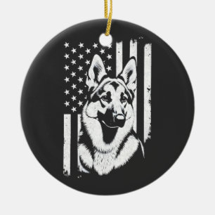 Décoration En Céramique Amoureux du Berger Allemand Drapeau Américain USA 