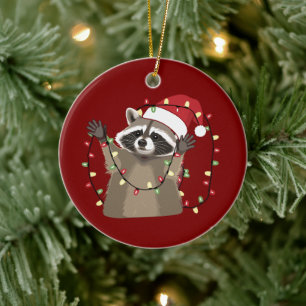 Décoration En Céramique Amoureux du raton laveur Lumières de Noël Animal C