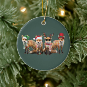 Décoration En Céramique Amoureux du renard de Noël Famille Animal Fêtes de