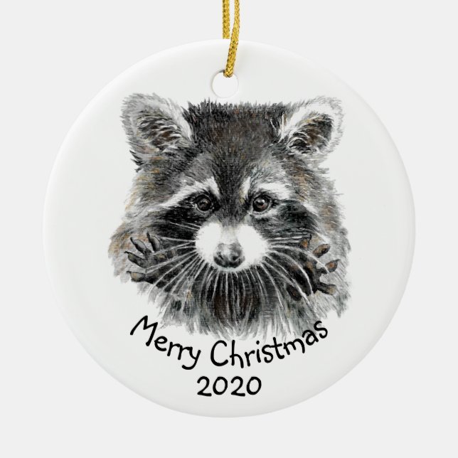 Décoration En Céramique Amusant Aquarelle Raccoon Animal Nature Amusante (Devant)
