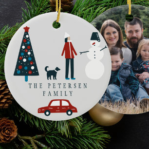 Décoration En Céramique Amusant arbre de Noël de famille photo scandinave