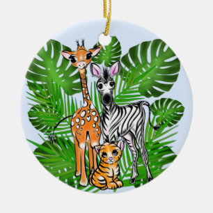Décoration En Céramique Amusants Safari amis girafe zèbre tigre palme feui