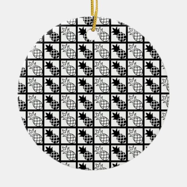 Décoration En Céramique ananas design noir et blanc (Devant)