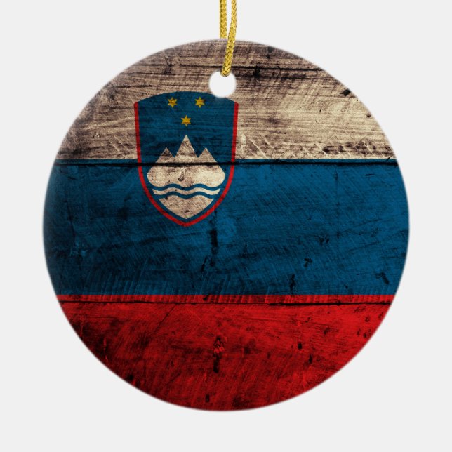 Décoration En Céramique Ancien drapeau de Slovénie en bois (Devant)