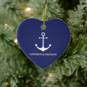 Décoration En Céramique Ancrage nautique bleu marine personnalisé nom de f