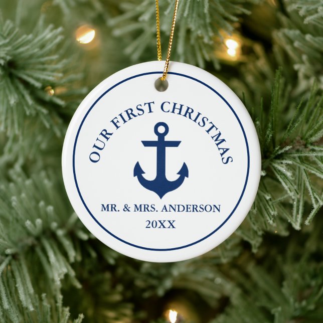 Décoration En Céramique Ancre Bleue Nautique Notre premier Noël (Arbre)