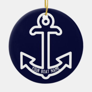 Décoration En Céramique Ancre de bateau bleu et blanc