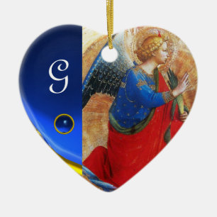 Décoration En Céramique ANGE DANS le monogramme ROUGE ET BLEU d'OR de