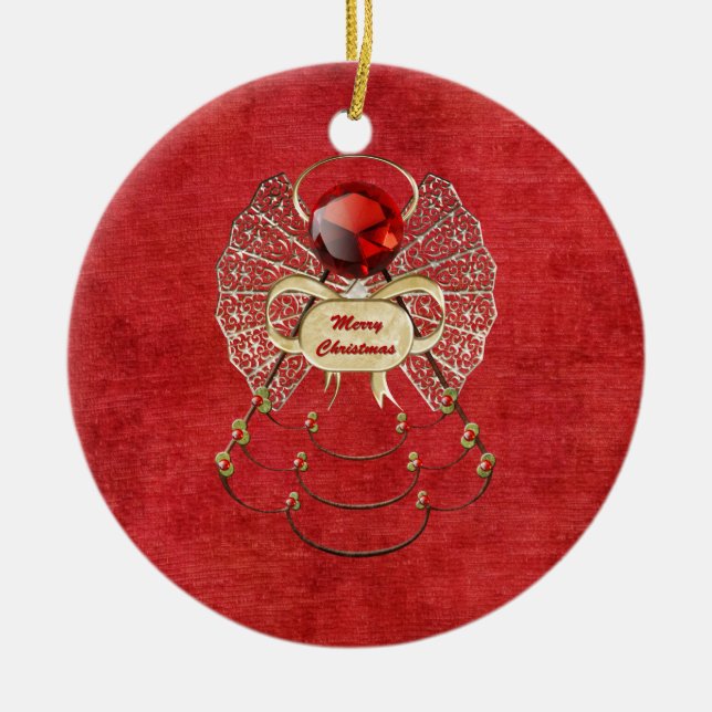 Décoration En Céramique Ange de Joyeux Noël - rouge (Devant)
