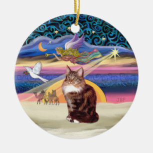 Décoration En Céramique Ange de Noël - Maine Coon chat