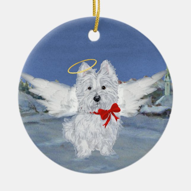 Décoration En Céramique Ange de Noël Westie (Devant)