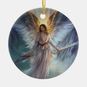 Décoration En Céramique Ange de protection en aquarelle bleu clair