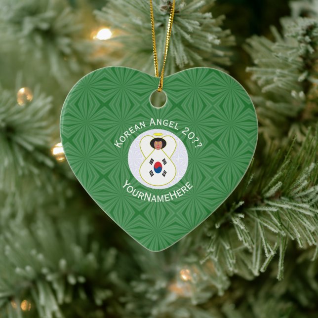 Décoration En Céramique Ange drapeau sud-coréen Année avec votre nom Coeur (Arbre)
