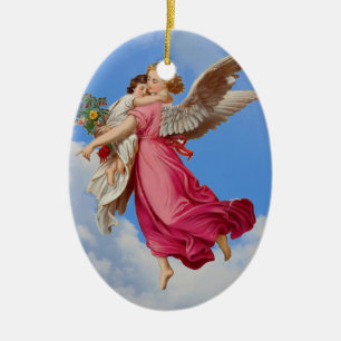 Décoration En Céramique Ange gardien avec l'ornement d'enfant
