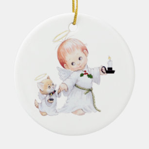 Décoration En Céramique Ange mignon et chat de bébé