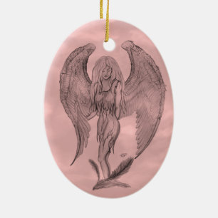 Décoration En Céramique Angel en style tatouage