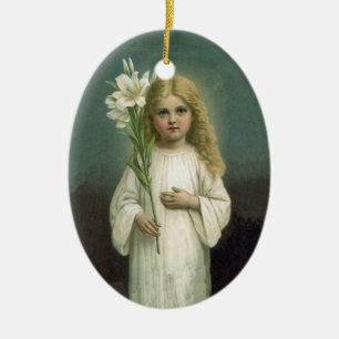 Décoration En Céramique Angélique Victorienne Blond Girl Blanc Lily Vert