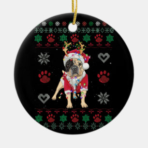 Décoration En Céramique Anglais Buldog Lights Père Noël laide Noël