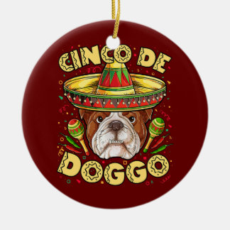 Décoration En Céramique Anglais Bulldog Cinco de Doggo Mayo Mexicain