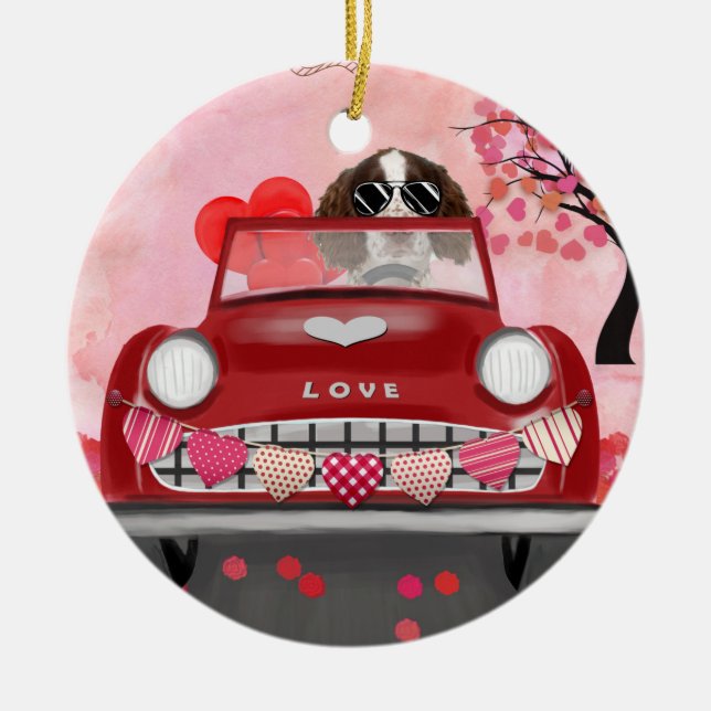 Décoration En Céramique Anglais Springer Spaniel Car Hearts Valentine's (Devant)