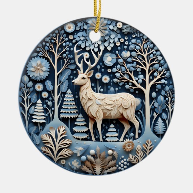 Décoration En Céramique Animaux de Noël de cerfs en 3D (Devant)