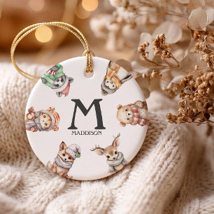 Décoration En Céramique Animaux d'hiver à monogramme personnalisé Noël