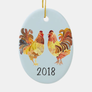Décoration En Céramique Année de conservation des paires de poulets coloré