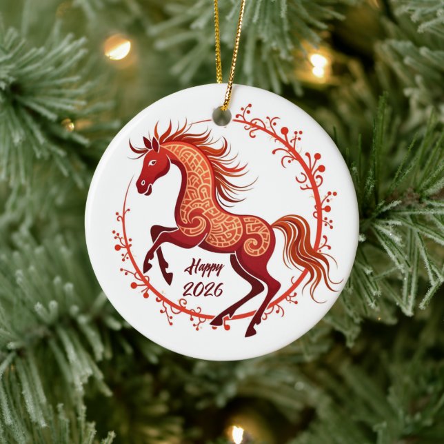 Décoration En Céramique Année du cheval 2026 (Arbre)